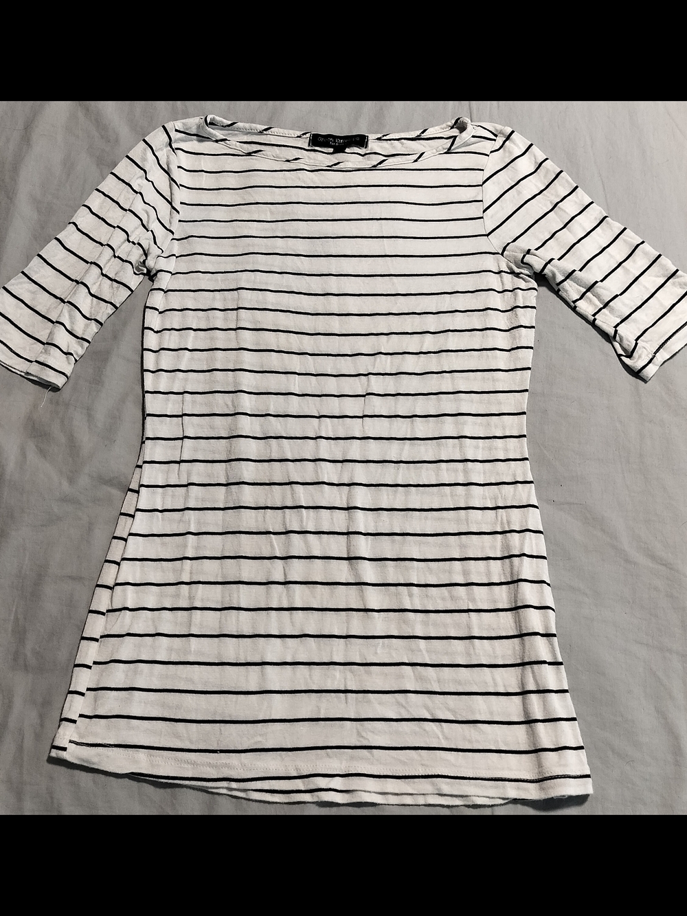 Green Envelope White Boatneck Top with Black Stripes